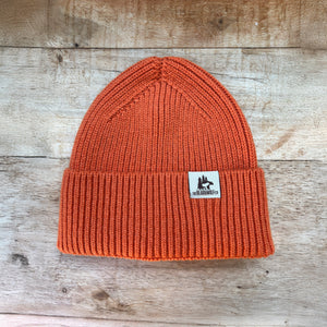 Bear&Wolf British Made Lambswool Beanie in Ember Orange
