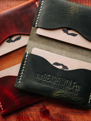 Bear&Wolf Kit - Two Leather Cardholders in Moss and Rust.