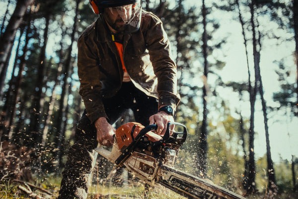 The bear&wolf Stac Jacket being used at moore timber co 