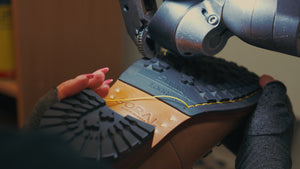 A boot maker from goral hand making a boot in their factory in Sheffield. 